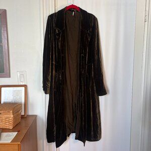 Free People Green Velvet Long Cardigan